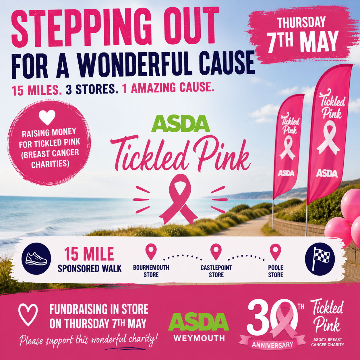 Weymouth Asda Team Steps Up for Tickled Pink’s 30th Anniversary