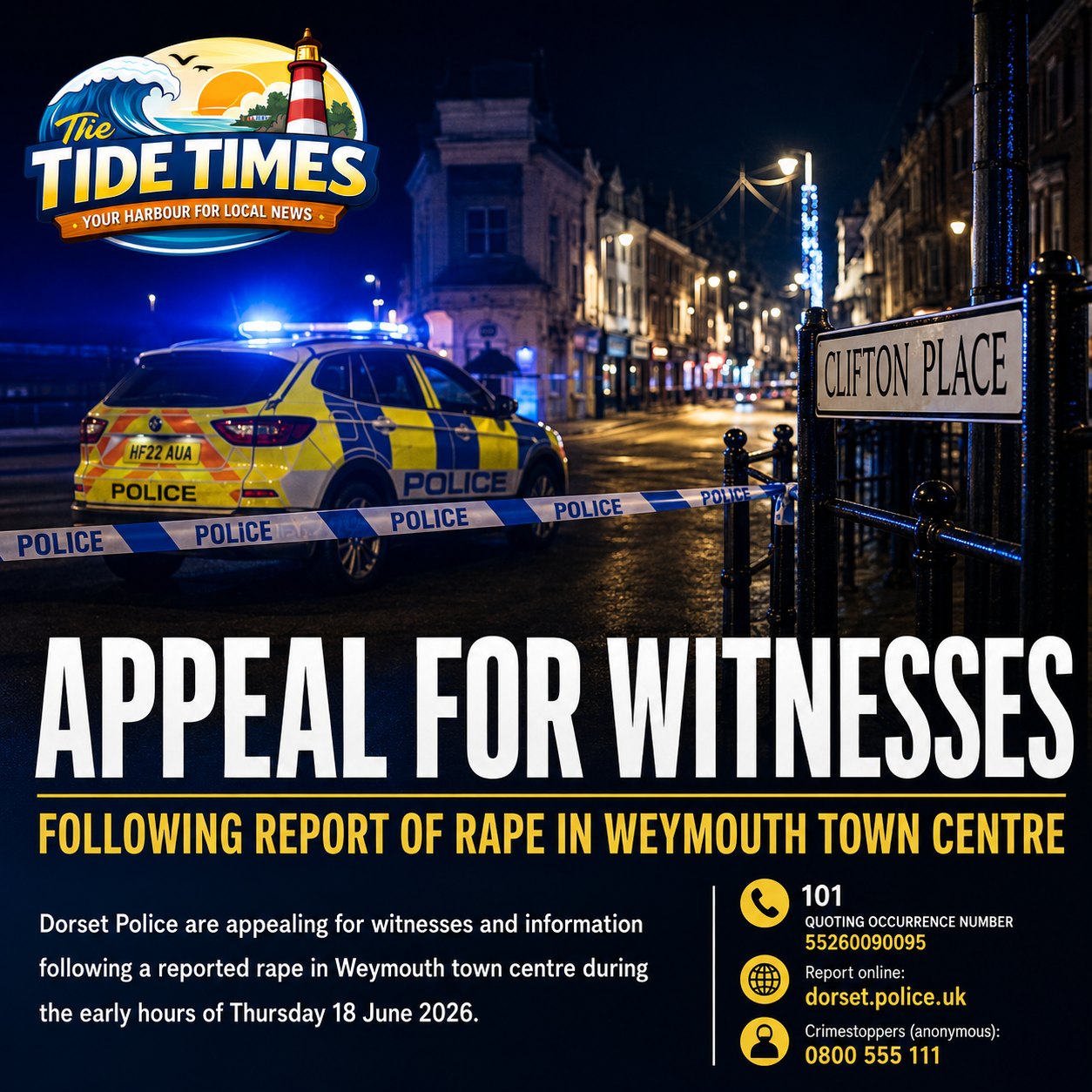 Appeal for Witnesses Following Reported Rape in Weymouth Town Cent