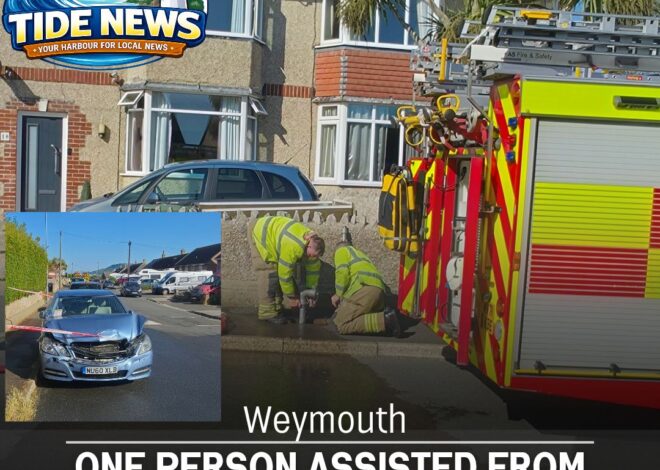 One person assisted from vehicle following two-car collision in Weymouth