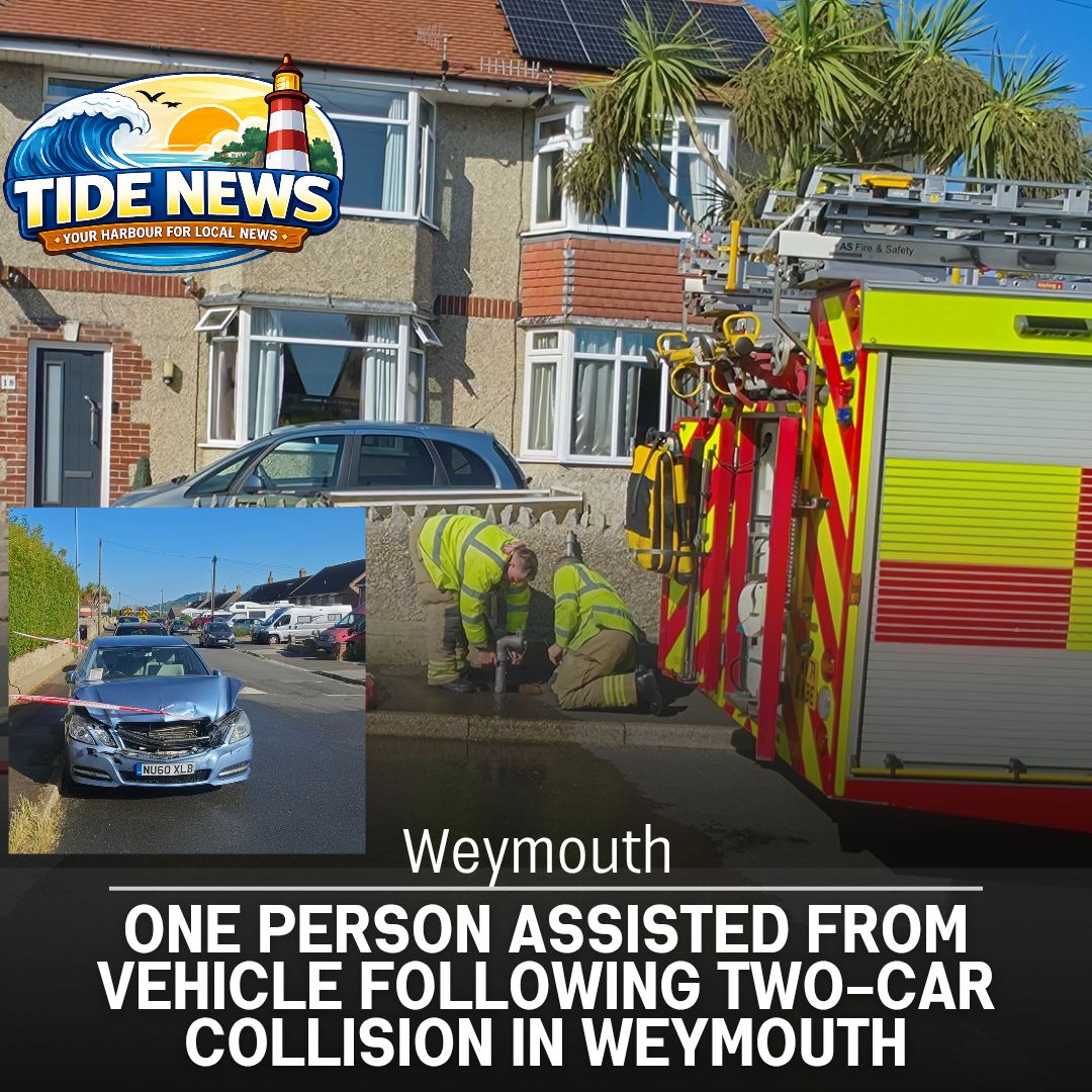 One person assisted from vehicle following two-car collision in Weymouth