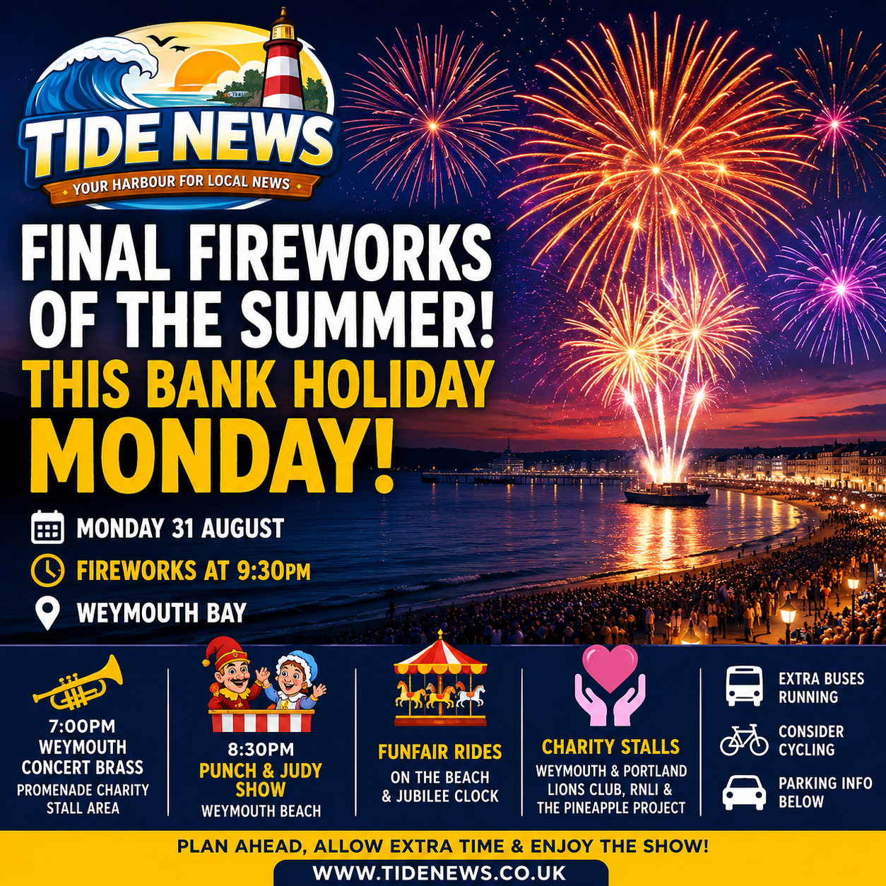 Final Weymouth summer fireworks display to light up the bay this Bank Holiday Monday